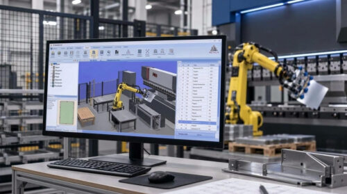 Simulación 3D de una célula de plegado robotizada en el software de programación